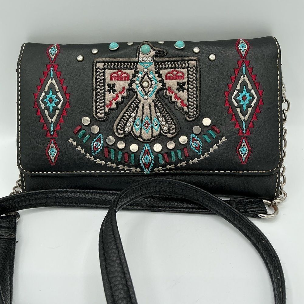 Western themed Embroidered Black Crossbody Bag